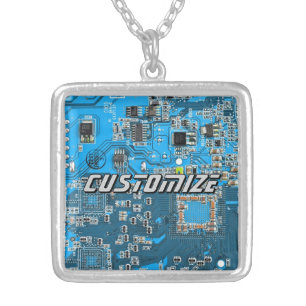 Custom Blue PCB Circuit Board for IT Pros 2 Silver Plated Necklace