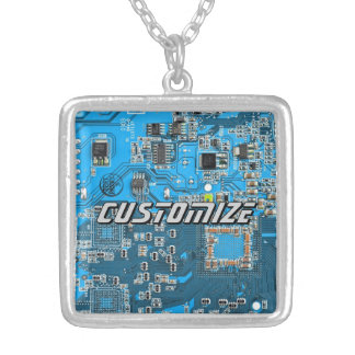 Custom Blue PCB Circuit Board for IT Pros 2 Silver Plated Necklace