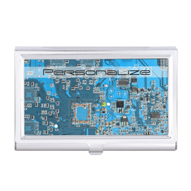 Custom Blue PCB Circuit Board for IT Pros Business Card Case (Front)