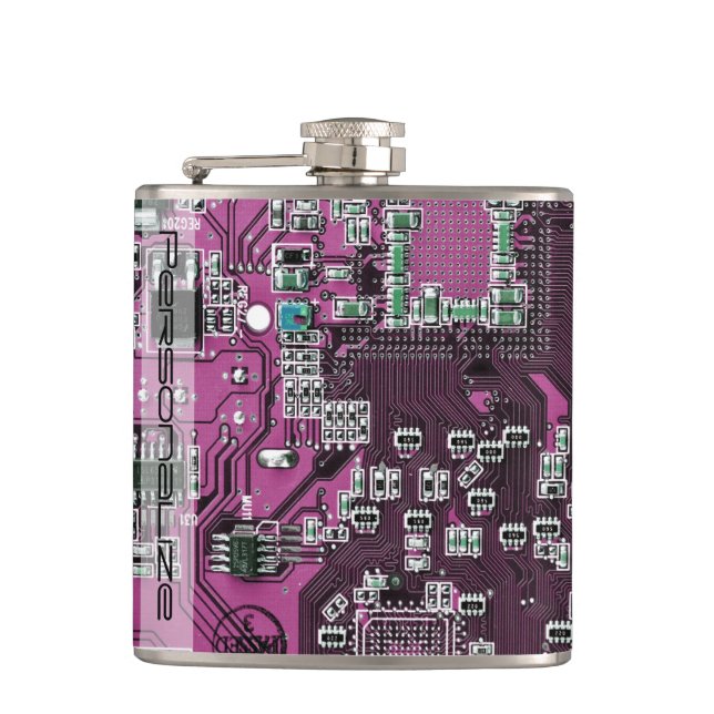 Custom Blue PCB Circuit Board for IT Pros Flask (Front)