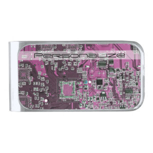 Custom Blue PCB Circuit Board for IT Pros Silver Finish Money Clip