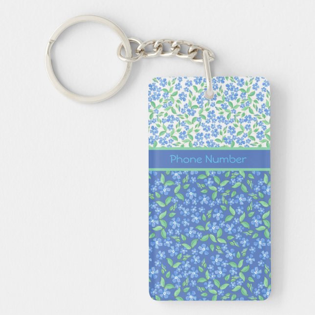 Custom Blue Periwinkles Ditsy Floral Patterns Keychain (Front)