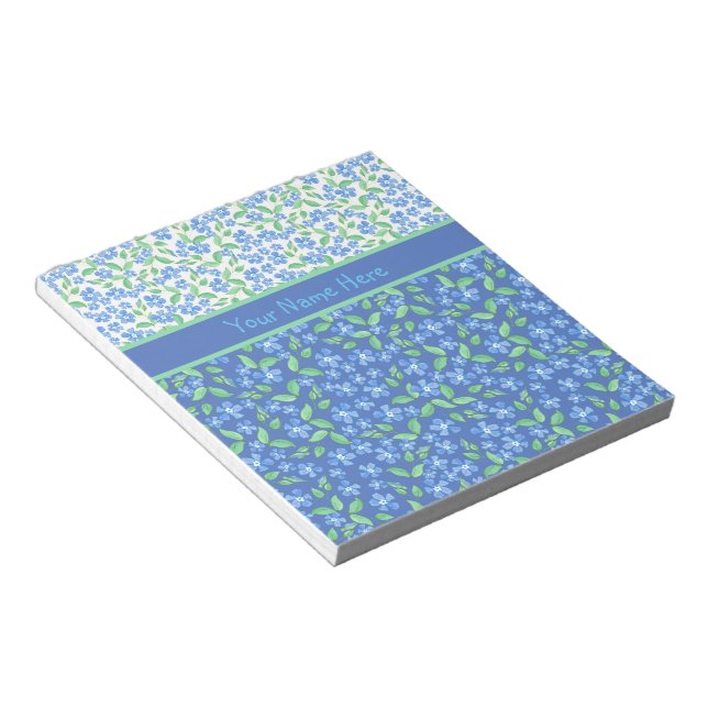 Custom Blue Periwinkles Ditsy Floral Patterns Notepad (Angled)