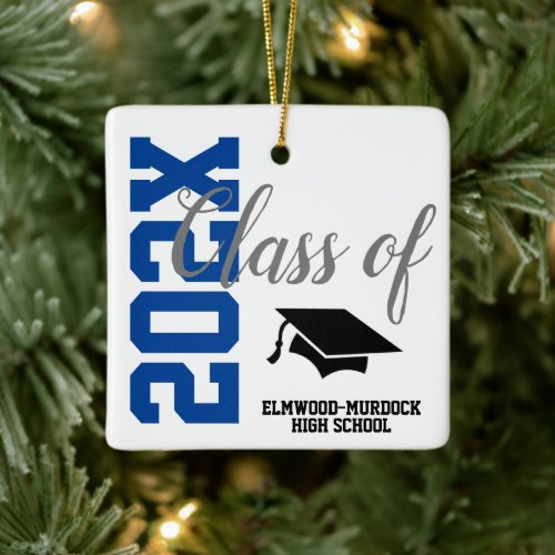 Custom Blue Personalized High School Graduation Ceramic Ornament