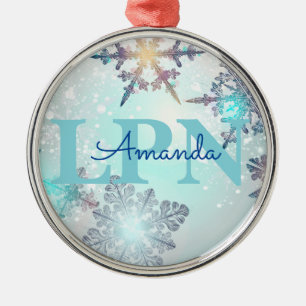 Custom Blue Personalized Name LPN Metal Ornament