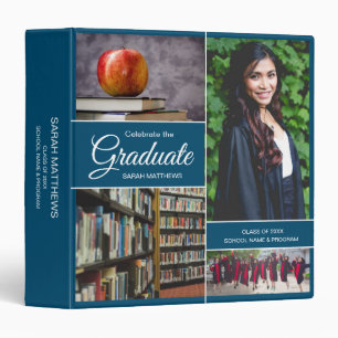 Custom Blue Photo Collage Celebrate the Graduate 3 Ring Binder