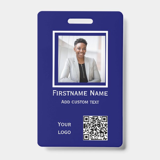 custom blue photo employee  badge ID qr code (Front)
