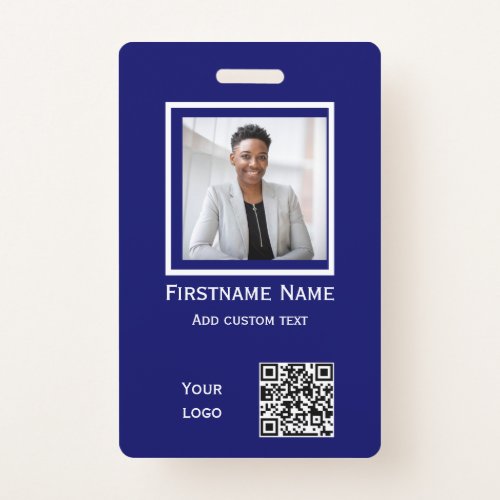 custom blue photo employee  badge ID qr code