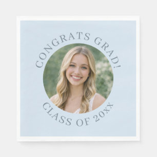 Custom Blue Photo Graduation Congrats Grad Party Napkins