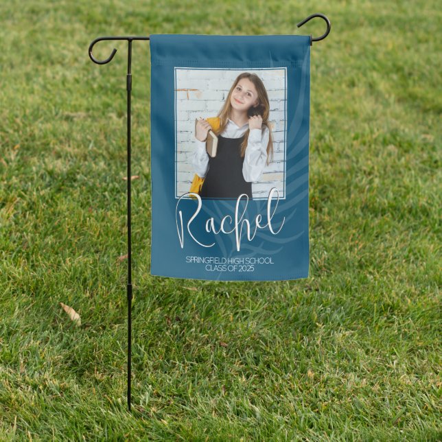 Custom Blue Photo Graduation Garden Flag (In SItu)