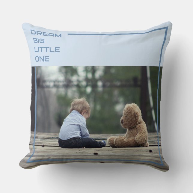 Custom Blue Pillow | Personalized Dog & Child (Front)