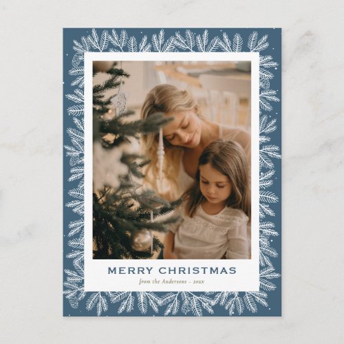 Custom Blue Pine Tree Cones Photo Christmas Holiday Postcard