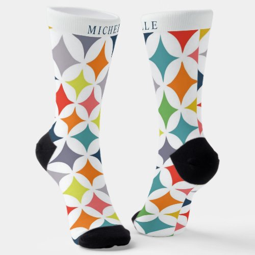 Custom Blue Pink Green Yellow Stars Geometric  Socks