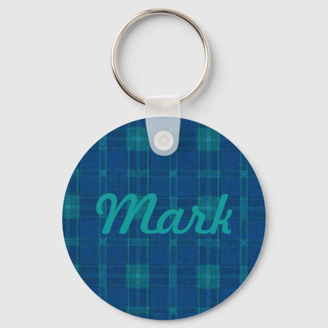 Custom Blue Plaid Key Chain (Front)