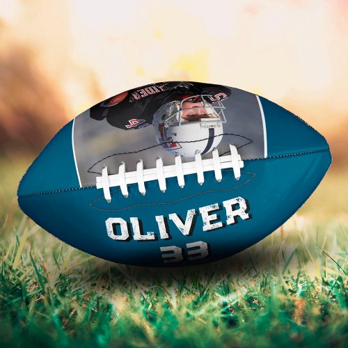 Custom Blue Player Name Number Photo Keepsake Football