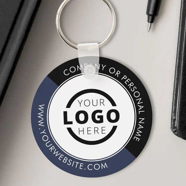 Advertising Keychains Custom Blue Promotional Business Logo Branded Keychain | Zazzle