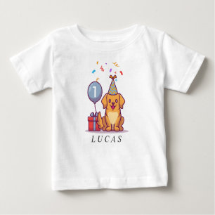 Custom blue puppy tee for 1st birthday boy