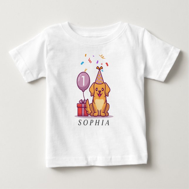 Custom blue puppy tee for 1st birthday girl (Front)