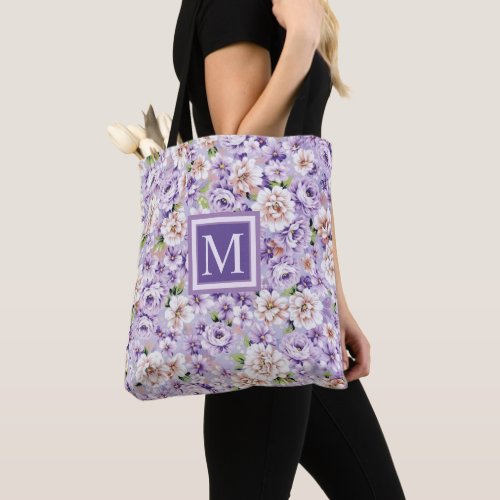 Custom Blue Purple Floral White Violet Flowers Tote Bag
