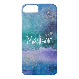 Custom Blue Purple Silver Abstract Watercolor iPhone 8/7 Case