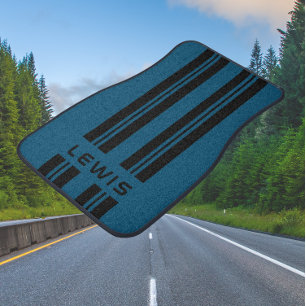 Custom Blue Racing Stripes Classic Personalized Car Floor Mat