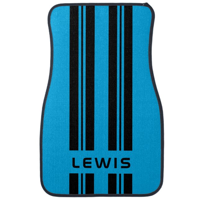 Custom blue Racing Stripes Modern Personalized Car Floor Mat (Front)