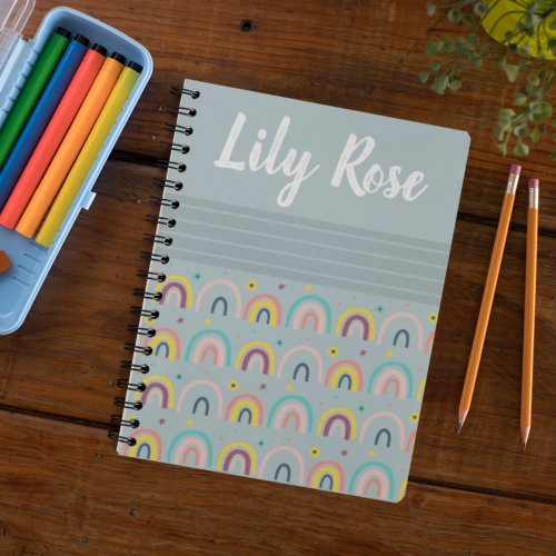 Custom Blue Rainbow Pattern Kids Notebook