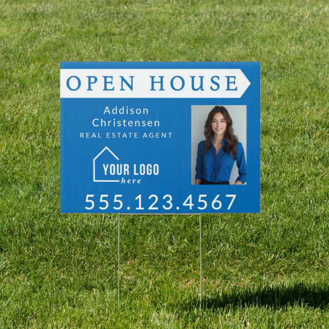 Custom Blue Real Estate Open House Yard Sign | Zazzle