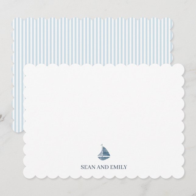 Custom Blue Sailboat Logo Nautical Thank You Card (Front/Back)