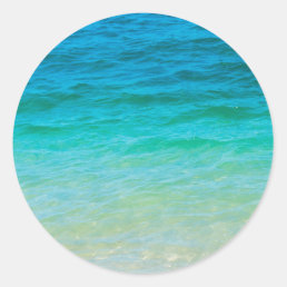 Custom Blue Sea Waves Blank Template Elegant Classic Round Sticker