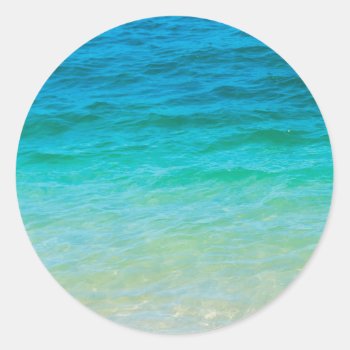 Custom Blue Sea Waves Blank Template Elegant Classic Round Sticker by art_grande at Zazzle