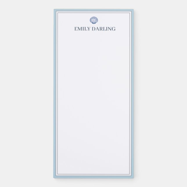 Custom Blue Seashell Logo Nautical Stationary Magnetic Notepad (Front)