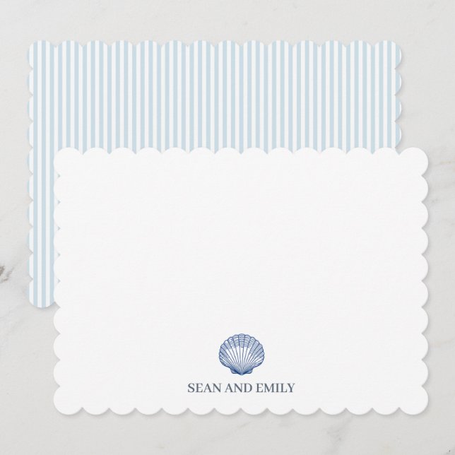 Custom Blue Seashell Logo Nautical Stationary Thank You Card (Front/Back)