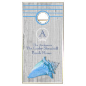 Custom Blue Seashell White Shell Coastal Gray Cornhole Set | Zazzle