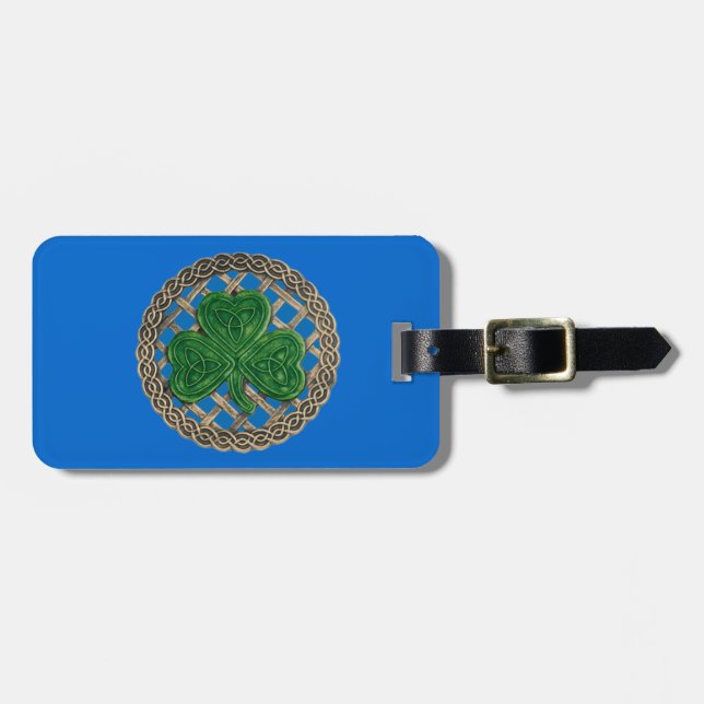 Custom Blue Shamrock Celtic Knots Luggage Tag (Front Horizontal)