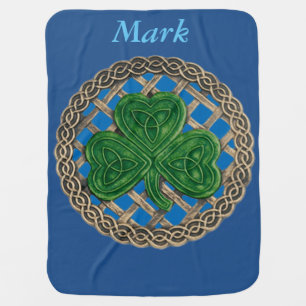 Custom Blue Shamrock On Celtic Knots Baby Blanket
