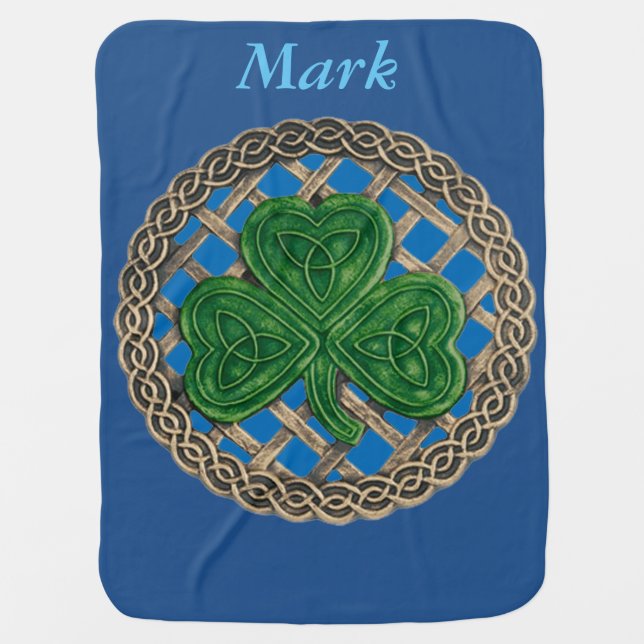 Custom Blue Shamrock On Celtic Knots Baby Blanket (Front)