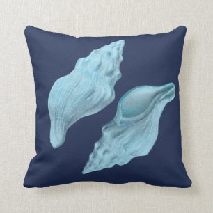Custom Blue Shells coastal navy teal Seashells Throw Pillow