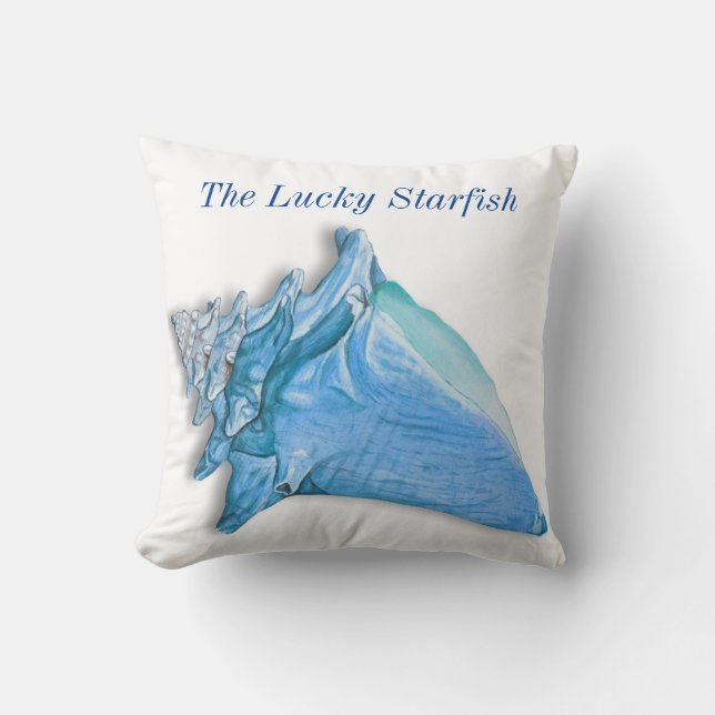Custom Blue  Shells Nautical Seashell Watercolor T Throw Pillow (Front)