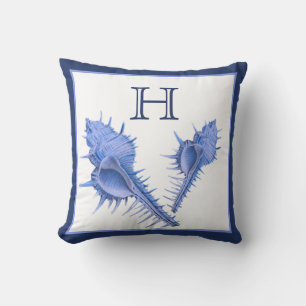 Custom Blue Shells Nautical Seashell Watercolor T Throw Pillow