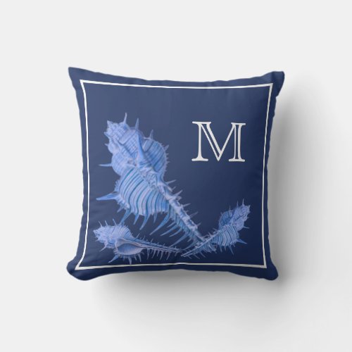 Custom Blue  Shells Nautical Seashell Watercolor Throw Pillow