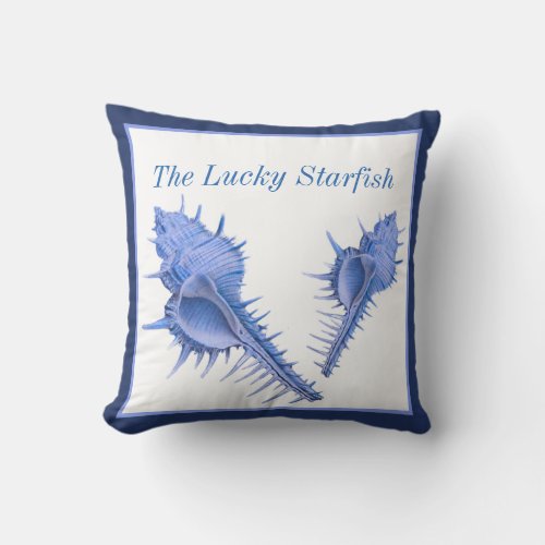 Custom Blue  Shells Nautical Seashell Watercolor Throw Pillow