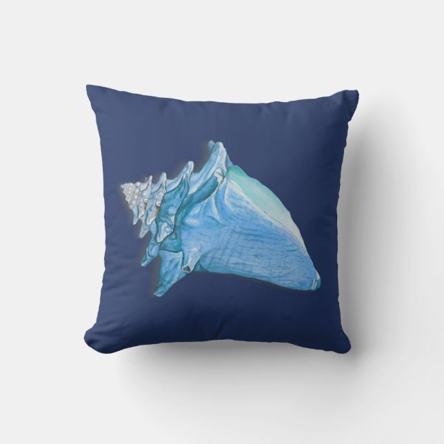 Custom Blue  Shells Nautical Seashell Watercolor Throw Pillow (Front)