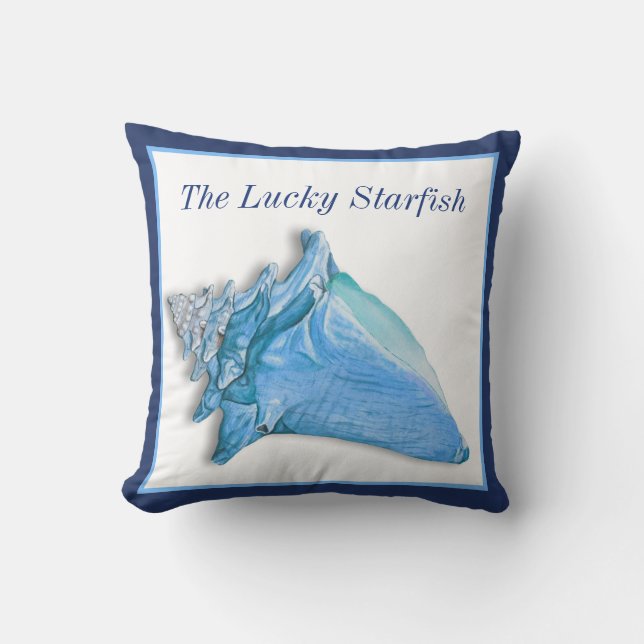 Custom Blue  Shells Nautical Seashell Watercolor Throw Pillow (Front)