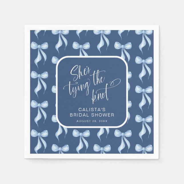 Custom Blue She's Tying the Knot Bridal Shower Napkins (Front)
