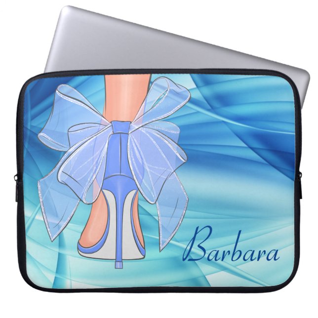 Custom Blue Silk High Heel Laptop Sleeve (Front)