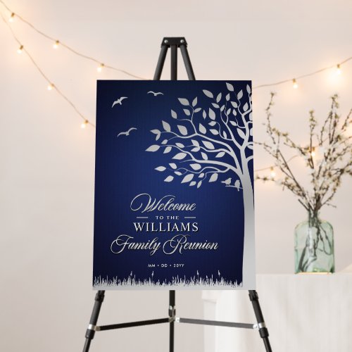 Custom Blue Silver Family Reunion Welcome Sign 