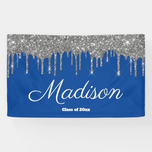 Custom Blue Silver Graduation Party Class of 2024 Banner