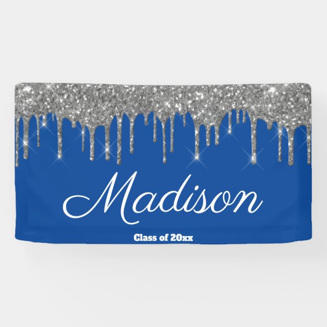 Custom Blue Silver Graduation Party Class of 2026 Banner (Horizontal)