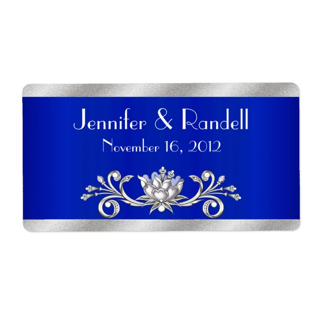 Custom Blue & Silver Mini Wine Bottle Label (Front)
